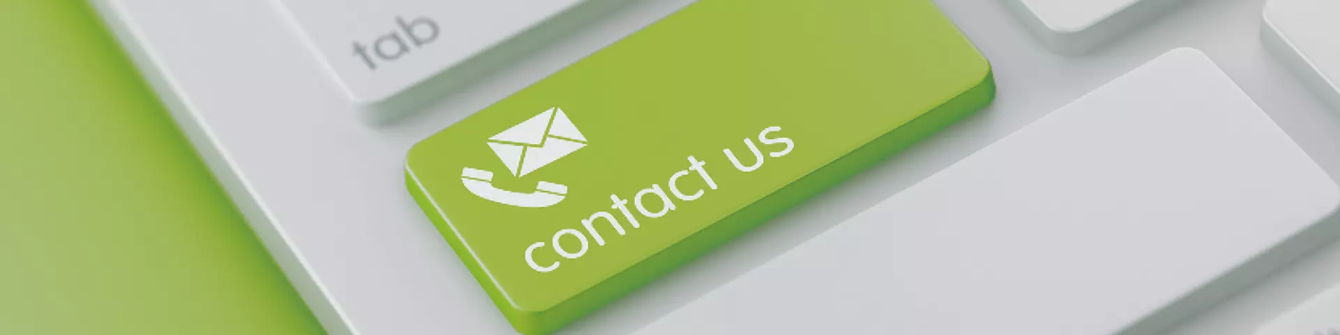 Grüner Hintergrund, davor eine weiße Maus mit einer grün eingefärbtem Contact Us Taste