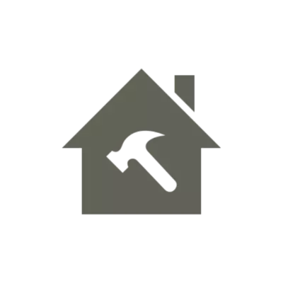 Haus Icon mit Rauchfang mit Hammer in der Mitte