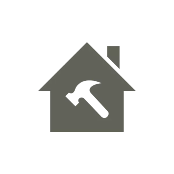 Haus Icon mit Rauchfang mit Hammer in der Mitte